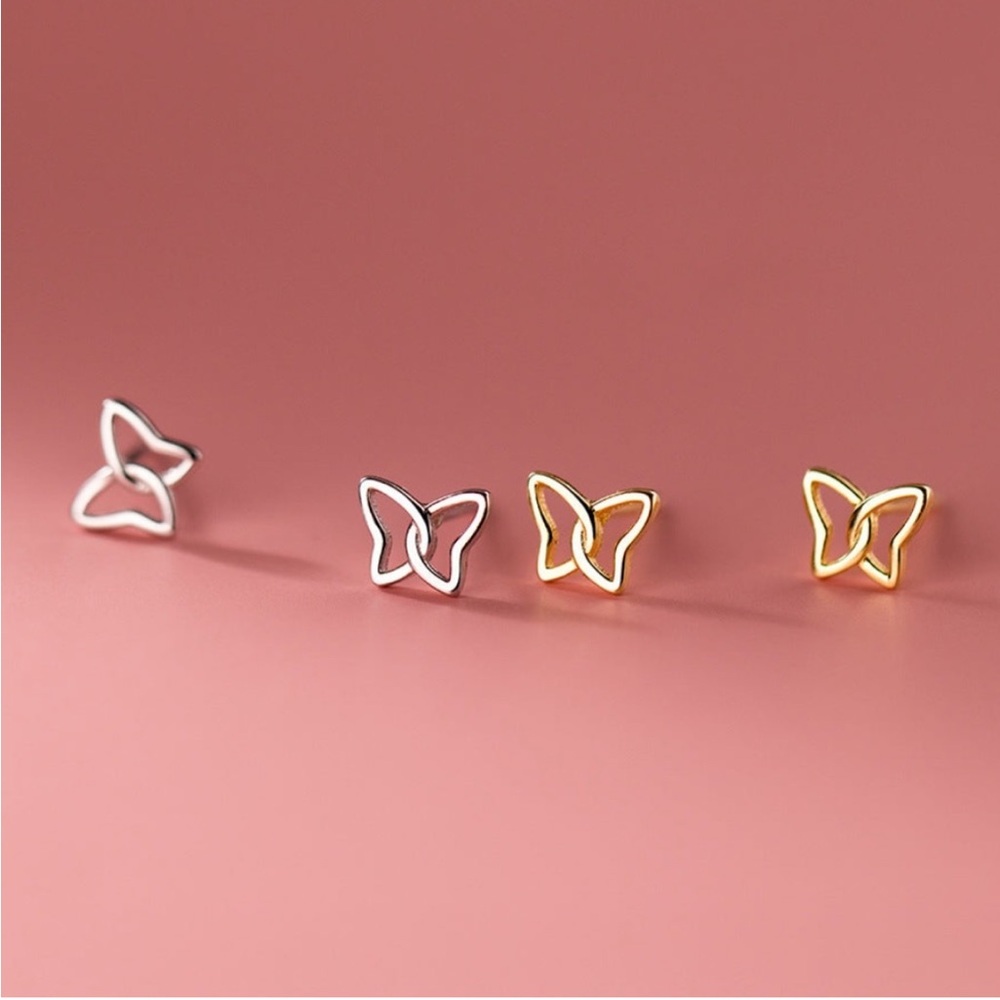 Silver & Gold Butterfly Dainty Minimalist Stud Post Earrings